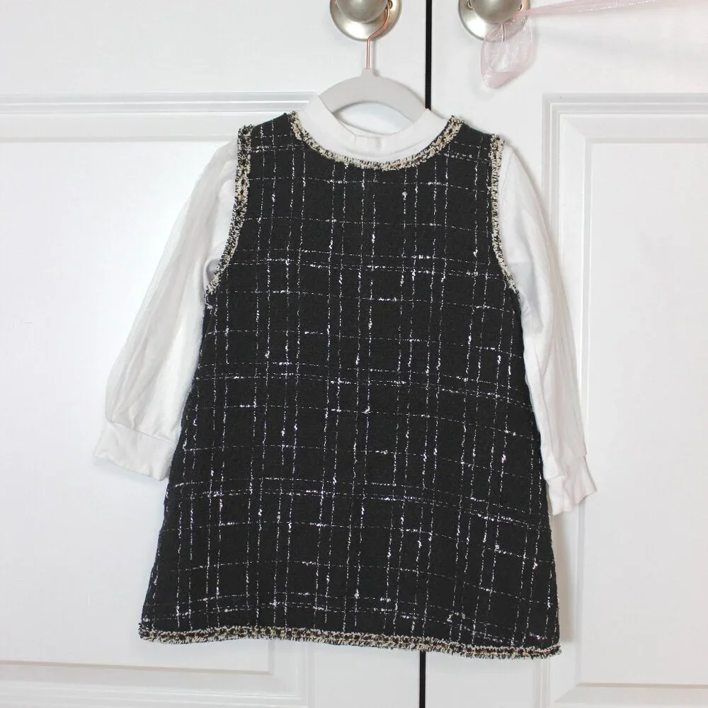 Tweed dress with long sleeve shirt
